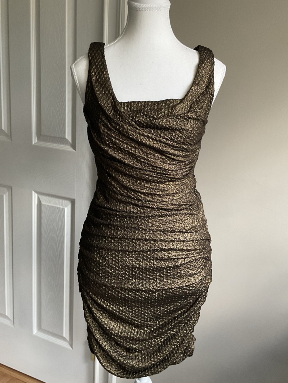 Express Metallic Bronze Ruched Sheath Dress